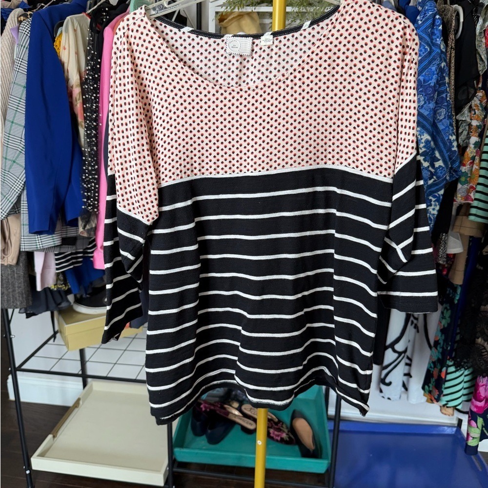 Anthropologie Postage Stamp Mixed Print Polka Dot Striped Top Blouse Medium